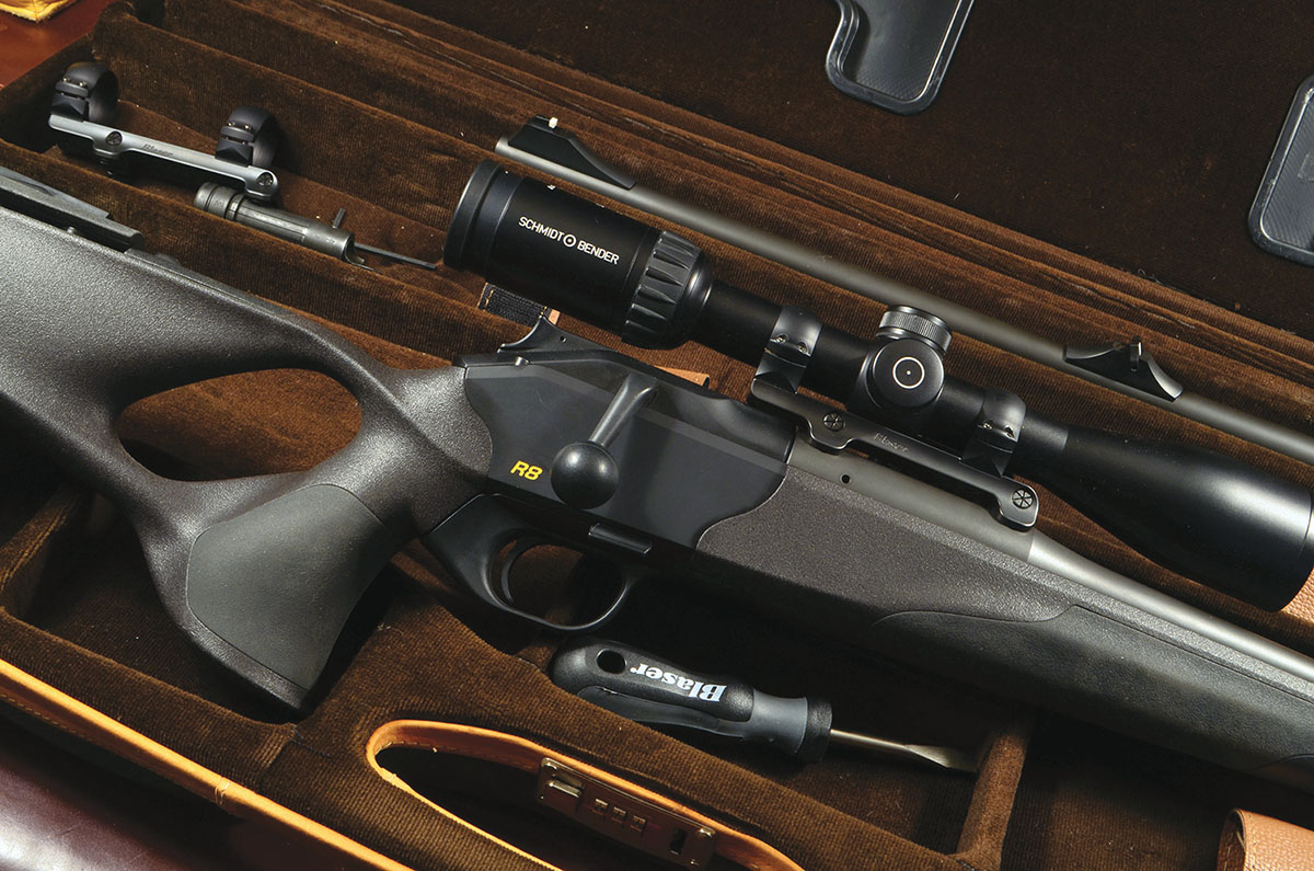Initially, Blaser’s new Silence Barrel and Forend will be sold as part of a kit that includes different barrels, scopes and so on, all in a TSA-approved travel case, similar to this R8 Ultimate. Later, barrels and forends will be offered separately.